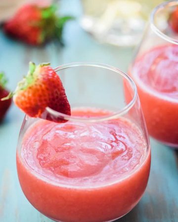Frosé (Frozen Strawberries + Rosé Wine) ~ as quick and simple as blending rosé wine with frozen strawberries for a sweet, slushy, boozy, and refreshing frozen drink that's perfect for summer! | FiveHeartHome.com
