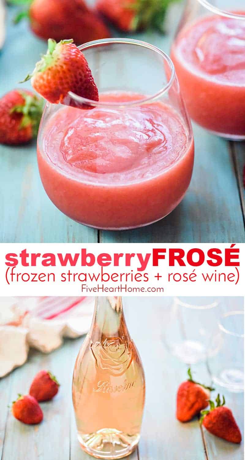 Frosé (Frozen Strawberries + Rosé Wine) ~ as quick and simple as blending rosé wine with frozen strawberries for a sweet, slushy, boozy, and refreshing frozen drink that's perfect for summer! | FiveHeartHome.com via @fivehearthome