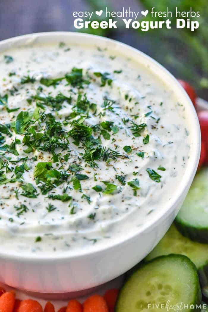 Greek Yogurt Dip with text overlay.