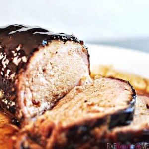 Slow Cooker Honey Balsamic Pork Loin ~ this moist, juicy pork loin is an effortless crock pot dinner featuring a tangy, sweet and savory glaze that's impressive enough for company! | FiveHeartHome.com #porkloin