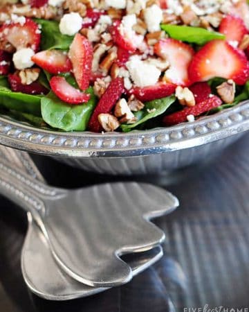 Strawberry Spinach Salad in a pewter serving bowl