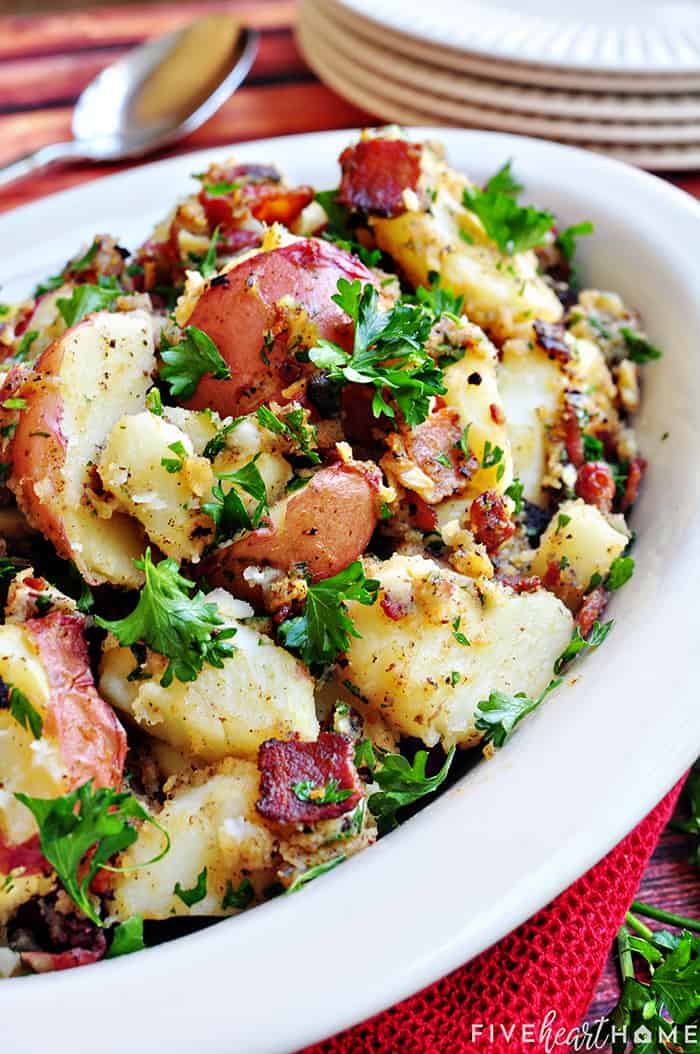 Hot German Potato Salad with bacon and parsley.