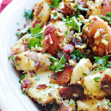 Close-up of German Potato Salad in dish.