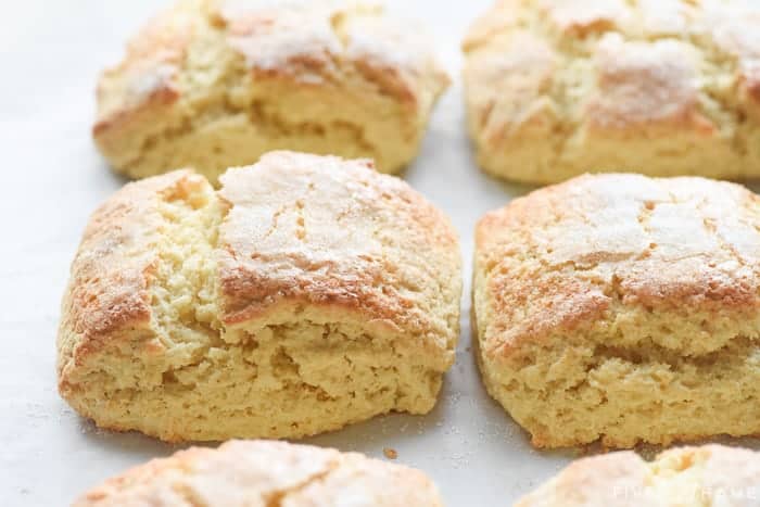 Homemade shortcakes baked on pan.