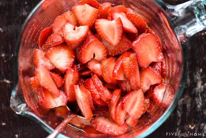 Sliced and macerated strawberries ready for shortcake.