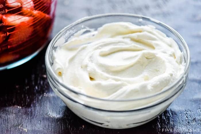 Bowl of whipped cream ready for assembly.