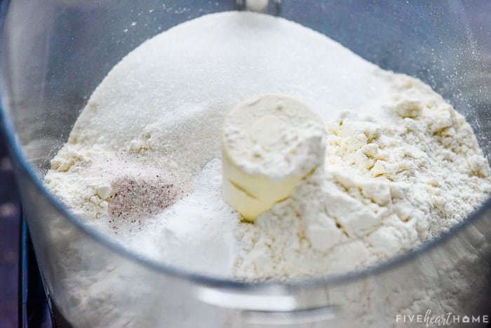 Dry ingredients in food processor.