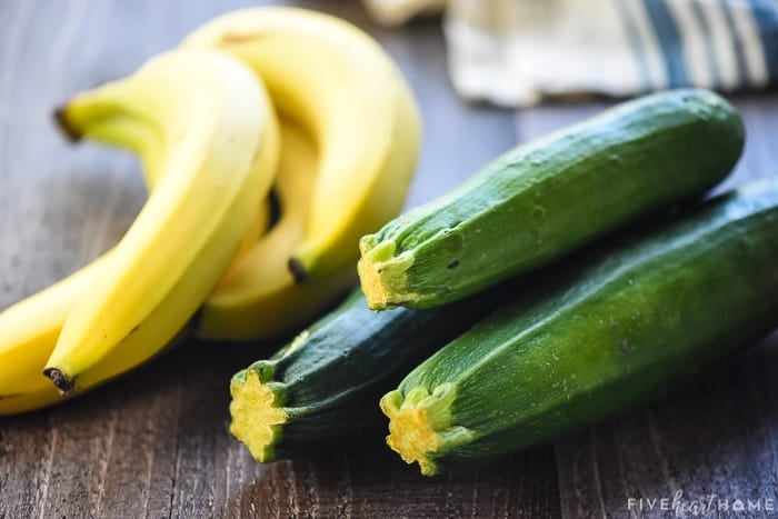 Bananas and zucchini on a tabletop