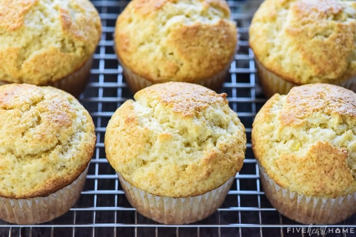 Simple muffin recipe on cooling rack.