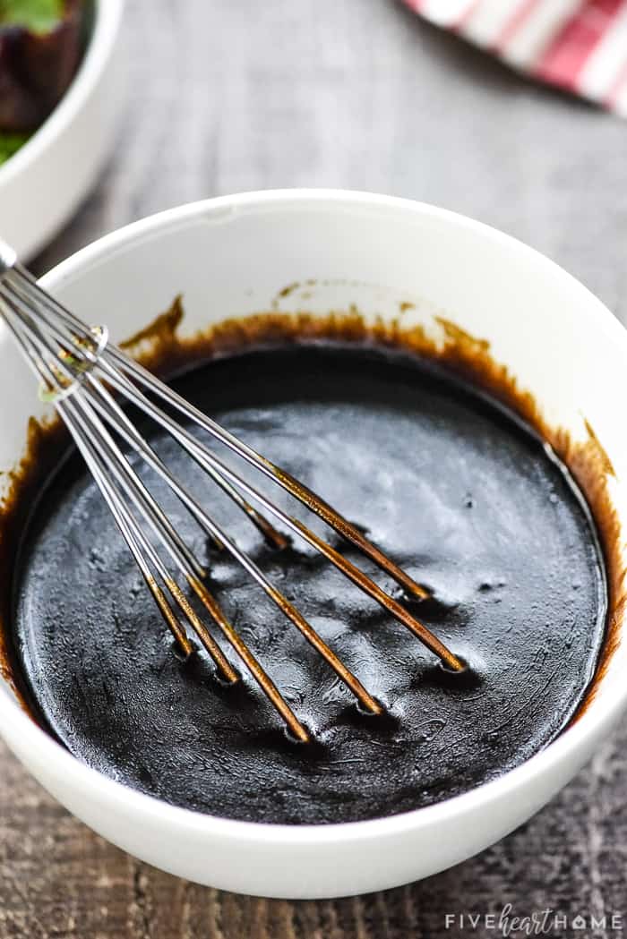 Balsamic Vinaigrette recipe whisked together in a bowl.