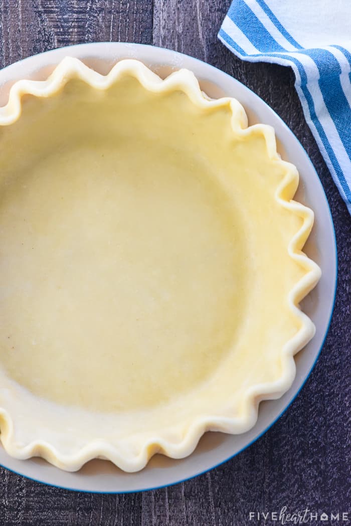 Aerial view of unbaked Butter Pie Crust in pan.