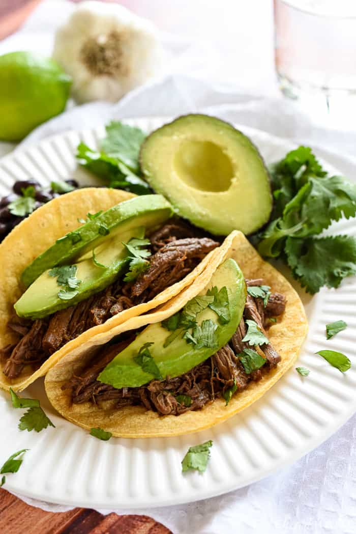 Plate of barbacoa tacos