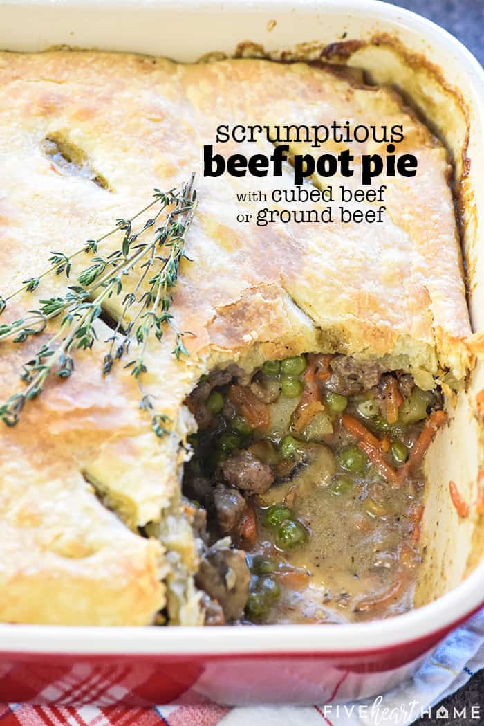 Beef Pot Pie with text overlay.