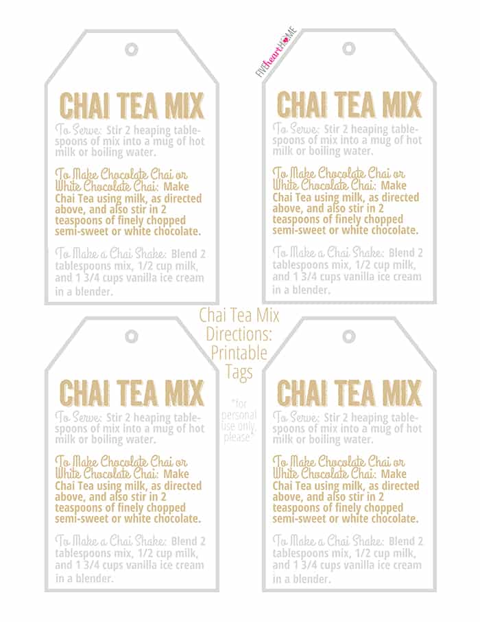 Chai Tea Mix Gift Tags with Directions