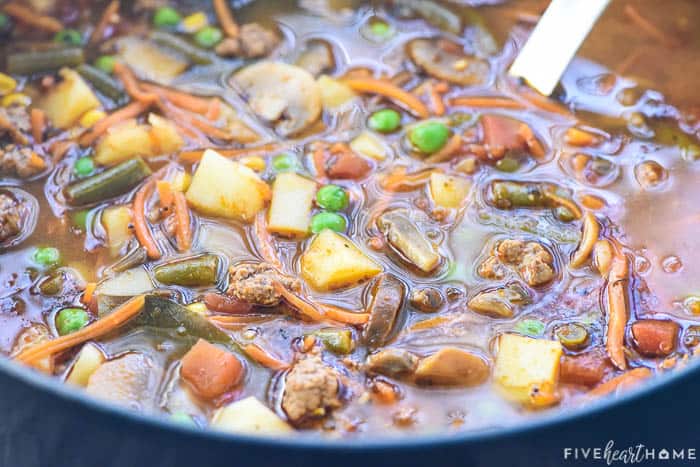 Zoom of Hamburger Vegetable Soup recipe.