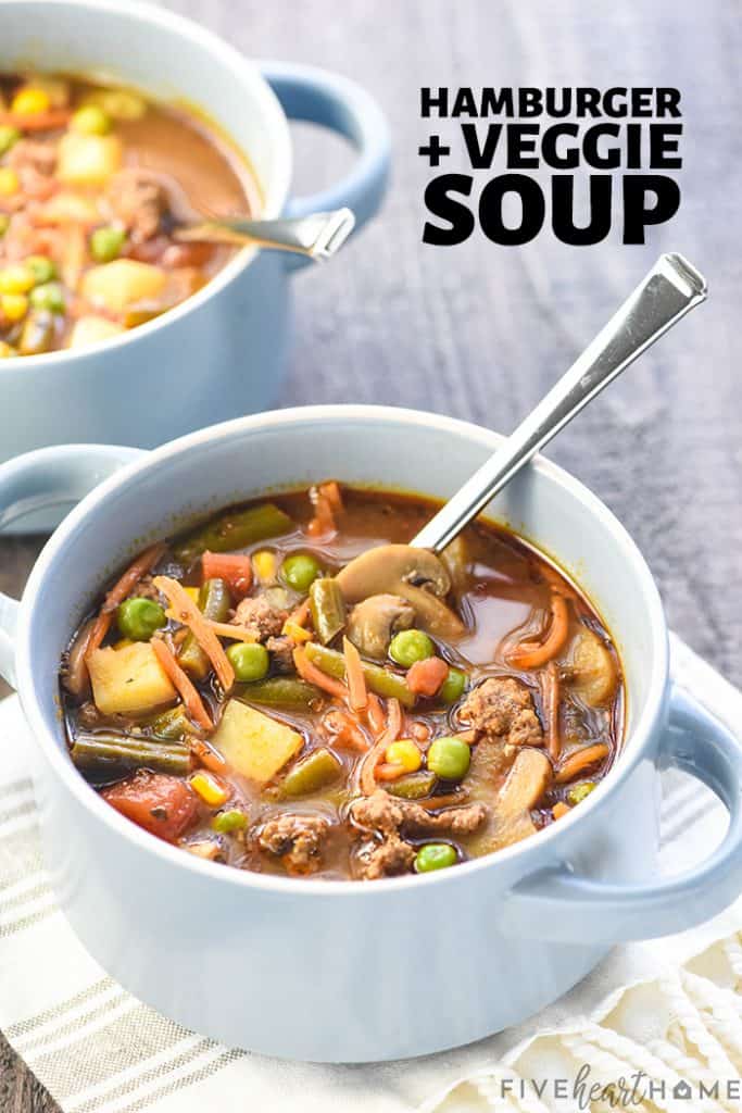 Hamburger Vegetable Soup with text overlay.