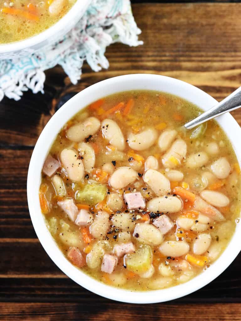 Aerial view of Slow Cooker Ham and Bean Soup.