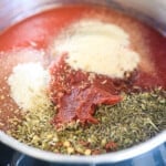 Pizza Sauce ingredients in a pot.