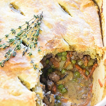 Beef Pot Pie with missing scoop.