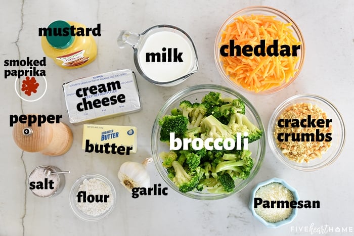 Aerial view of labeled ingredients.