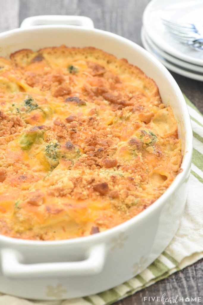 Broccoli Cheese Casserole just out of the oven.