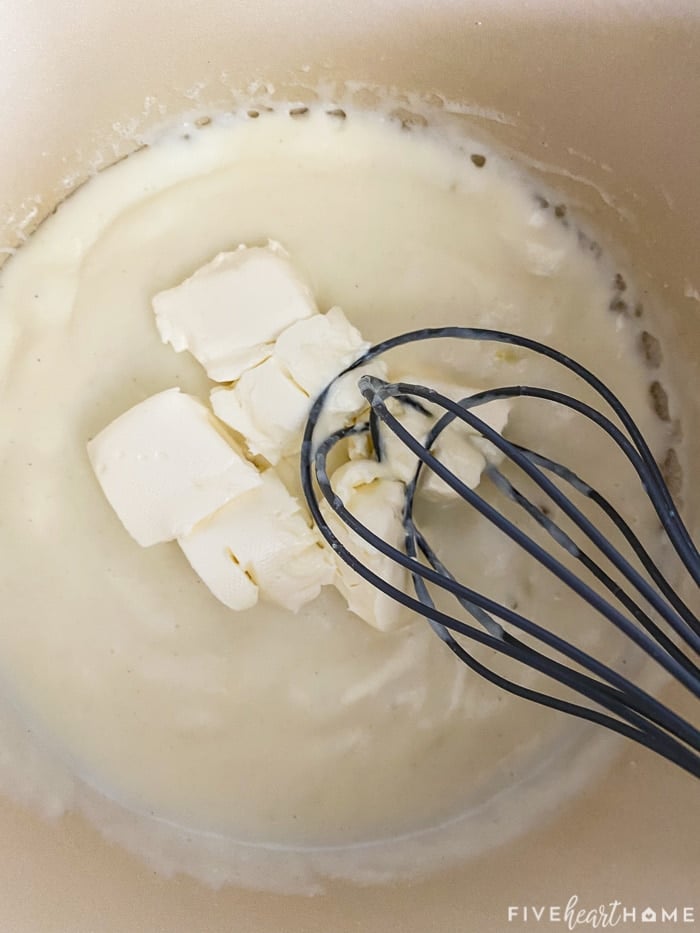 Cream cheese added to pot.