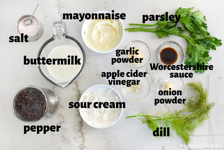 Aerial view of labeled ingredients.