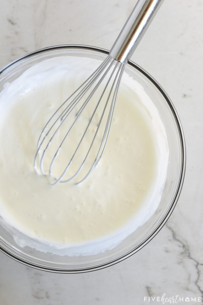 Ingredients whisked together in bowl.