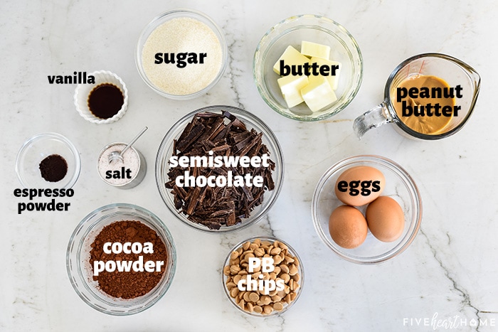 Aerial view of labeled ingredients.