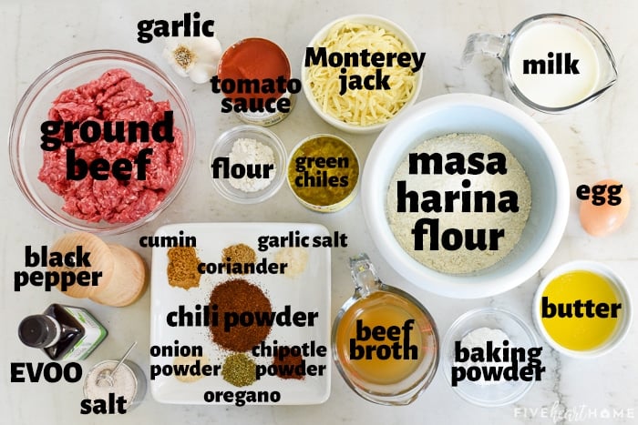 Aerial view of labeled ingredients.
