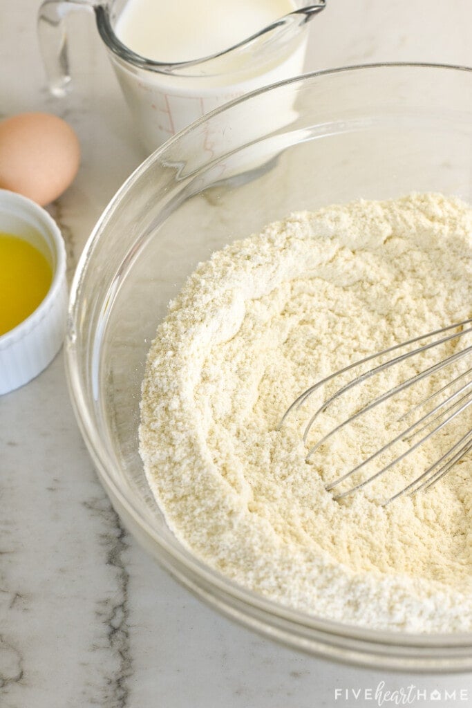 Dry ingredients whisked together for masa mixture.