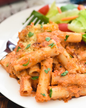 Five Cheese Ziti al Forno on plate.