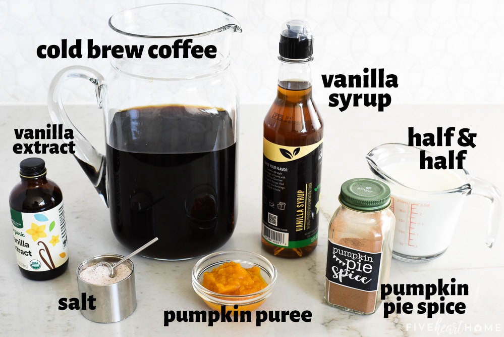 Pumpkin Cream Cold Brew ingredients with labels.