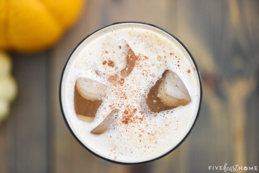 Aerial close-up of foam atop Pumpkin Cream Cold Brew.