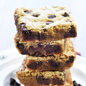 Stack of blondies made from classic blondie recipe.