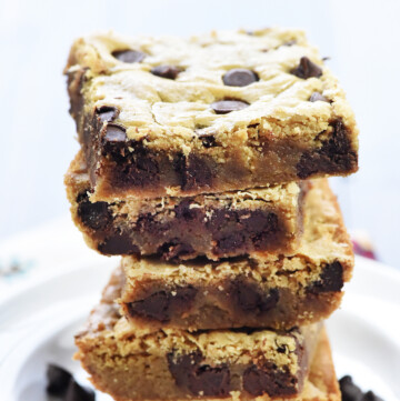 Stack of blondies made from classic blondie recipe.