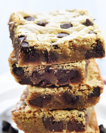 Stack of blondies made from classic blondie recipe.