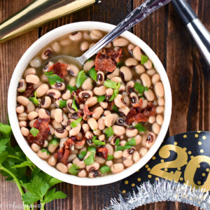 Aerial view of Black Eyed Peas New Years recipe.