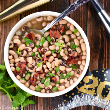 Aerial view of Black Eyed Peas New Years recipe.
