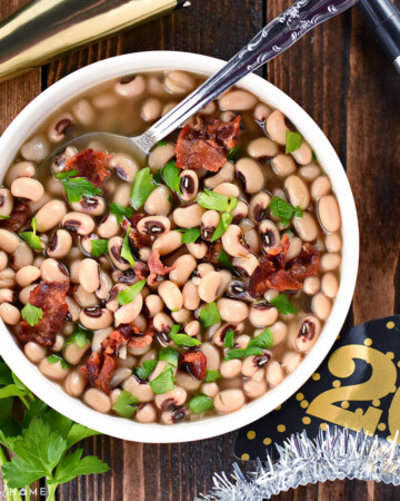 Aerial view of Black Eyed Peas New Years recipe.