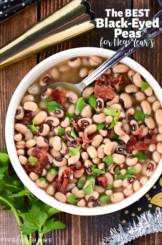 Black Eyed Peas for New Year's with text overlay.