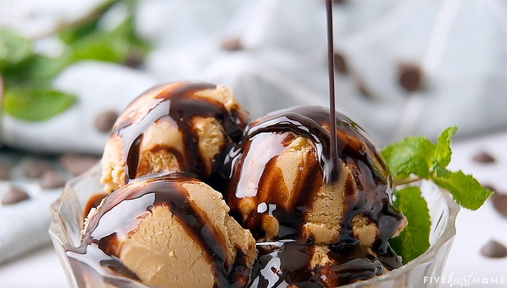 Close-up of Chocolate Syrup being drizzled.