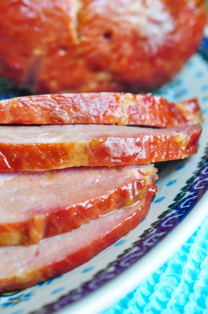 Slow Cooker Ham slices close-up.