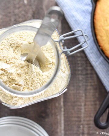 Aerial view of Cornbread Mix in glass jar.