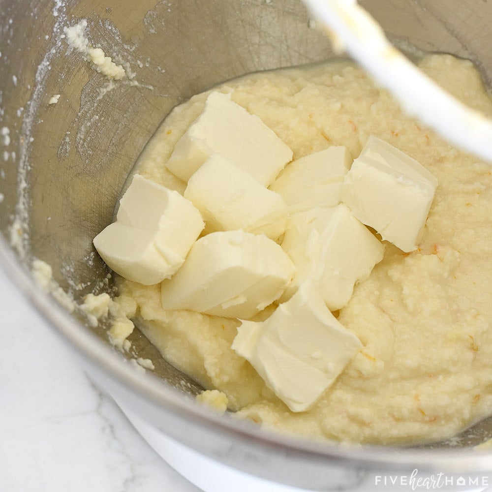 Blending in softened cream cheese.