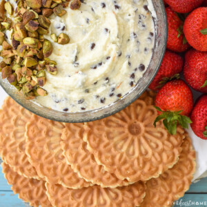 Cannoli Dip with dippers on platter.