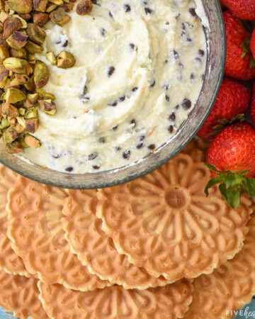 Cannoli Dip with dippers on platter.
