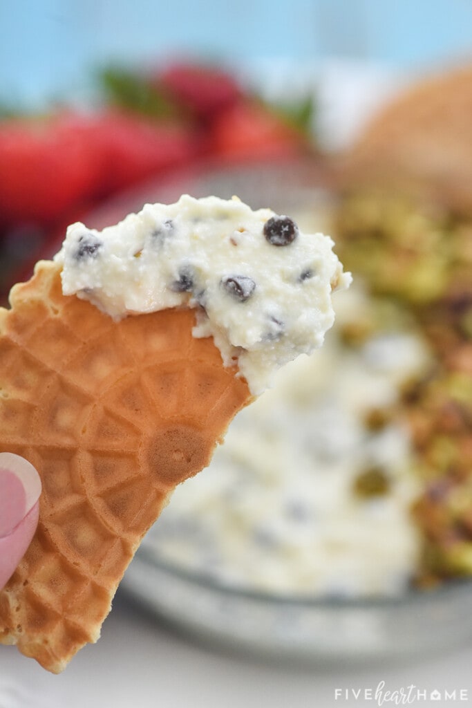 Cannoli Dip scooped up with pizzelle.