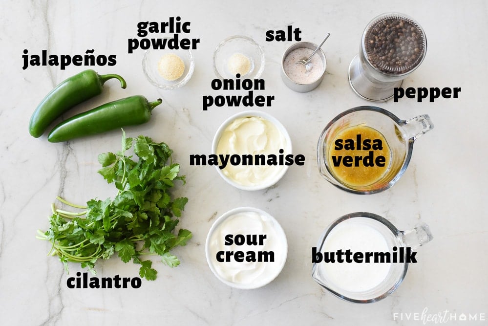 Aerial view of labeled ingredients.