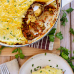 Aerial view of Easy Shepherd's Pie in skillet.